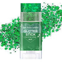 Paminify Green Face Body Glitter Stick,Waterproof Shimmer St Patrick's Day Outfit For Women,Mardi Gras Hair Glitter Rave Singer Concert,Green Face Glitter Paint St Patricks Day Accessories