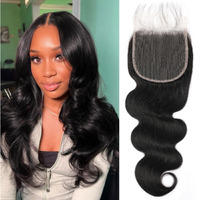 Hd Lace Closure Human Hair Ultra-Thin Frontal 5X5 Hd Lace Closure Body Wave 12A Virgin Remy Human Hair Pre Plucked With Baby-Hair Small Single Knots Natural Black 12 Inch