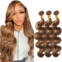 P4/27 Highlight Blonde Bundles Human Hair Body Wave Bundles Human Hair 24 26 28 Inch Brazilian Hair 3 Bundle Brown Unprocessed Virgin Remy Hair Extensions 50 Gram Per Bundle