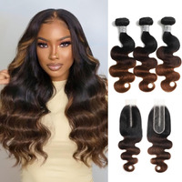 Auroo Chestnut Brown Ombre Body Wave 3 Bundles With 2X6 Hd Lace Closure Human Hair 22 24 26+20, 12A Bundles With Kim K Closure Long Deep Parting #T1B/2/30 3 Tone Medium Brown Colored Sew In Extension