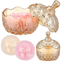 Tioncy 3 Pcs Large Body Powder Puff And Container Crystal Container Soft Washable Reusable Velour Face Body Glitter Wet Dry Makeup(Amber)