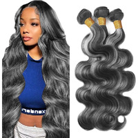 P1Bgray Bundles Ombre Body Wave Human Hair Bundle Highlight Grey Body Wave Bundle Two Tone Black Mixed With Silver 3 Bundles 26 26 26 Inch #1Bgrey Hair Weave