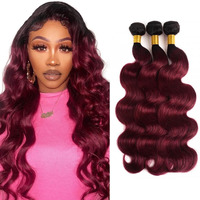1B99J Bundle Wine Red Body Wave Human Hair Bundles Raivide Peruvian Virgin Hair 12 14 16 Inch Burgundy Body Wave Bundles Human Hair Weave Ombre Bundle