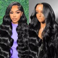 Mziio 13X4 Body Wave Lace Front Wigs Human Hair 28 Inch Hd Transparent Lace Frontal Pre Plucked Brazilian Virgin Hair 200% Density Glueless Wigs For Women Natural Black