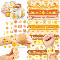 72 Pcs Sun Boho Party Favors - 48 Pcs Temporary Pre-Cut Tattoos & 24 Pcs Slap Bracelets - Cute Sunshine-Themed Gifts For Kids, Girls, And Boys - Perfect For Birthdays, Baby Showers, Classroom Rewards