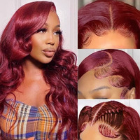 Sterly 26 Inch Burgundy Lace Front Wigs Human Hair 250% Density 13X6 Body Wave Lace Frontal Wigs Human Hair Pre Plucked Glueless Red Wig