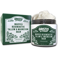Grazly Whipped Beef Tallow For Skin W/Dead Sea Magnesium, Manuka Honey & Jojoba Oil - Grass Fed Beef Tallow Balm - Body & Face Moisturizer For Dry, Sensitive Skin - Unscented - 2.5Oz