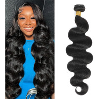 Amskdum Body Wave Human Hair 12A Body Wave 100% Unprocessed Brazilian Virgin Hair Bundles Deals Extensions Weave Natural Black (22 Inch)