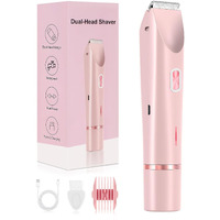 Dermave Bikini Shaver 2.0, Dual Head Electric Bikini Trimmer For Women, 2 In 1 Wet And Dry Waterproof Glow Aura Womens Shaver For Face, Legs, Underarm (Pink)
