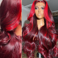 13X6 99J Burgundy Red Lace Front Wigs Human Hair Burgundy Red Highlight Wig Human Hair Pre Plucked 200% Density Body Wave 99J Human Hair Wig Glueless Colored Wigs Human Hair For Women 22 Inch