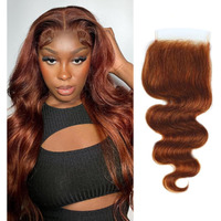 Reddish Brown 5X5 Closure 100% Human Hair Body Wave 5X5 Lace Closure Free Part 10A Brazilian Virgin Remy Hair Pre Plucked With Baby Hair #33B Color 18 Inch