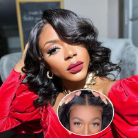 4/27 Highlight Lace Front Wigs Human Hair Ombre 5X5 Pre Cut Lace Frontal Wig Human Hair Honey Blonde 5X5 Hd Lace Closure Wigs For Women Glueless Bouncy Body Wave Lace Front Wigs 180 Density 14 Inch