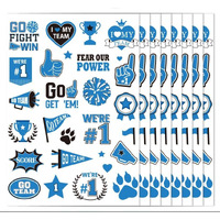 Blue Team Spirit Temporary Tattoos, 180 Pcs Glitter Blue Team Spirit Accessories, Football Sports Teams Face Body Tattoo Stickers For Cheerleading Teams Sports Games Supplies Classroom Prizes