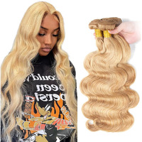 P27/613 Highlight Bundles Human Hair Body Wave Bundles 22 24 26 Inch Honey Blonde Unprocessed Brazilian Virgin Hair 3 Bundle 50 Gram Per Bundle Deals Quick Weave Hair Extensions