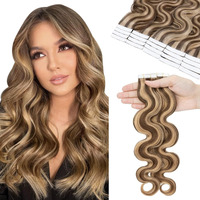 Hairro Tape In Human Hair Extensions Real Hair 20 Inch 100G 40Pcs/Pack Thin Seamless Skin Weft Glue In Body Wave Hairpieces Balayage Highlight Mocha Brown Mix Medium Blonde