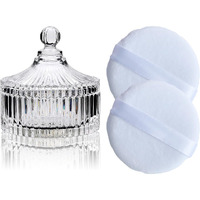 2 Pack Extra Large 5.2"" White Powder Puffs And 5.3"" Glass Container - Oversized Soft Body & Face Large Powder Puff Dusting Powder Jar Holder Case(Clear Glass)