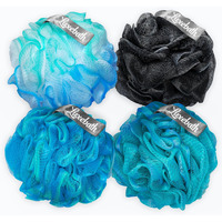 Luxebath Loofah Exfoliating Body Scrubber - 4 Pack - Soft & Gentle Spa-Grade Loofah Sponge For Women & Men - Multi Color (Teal, Turquoise, Blue) - Luxurious, Modern Style