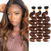 Highlight Human Hair Bundles Light Brown Body Wave Bundles 22 24 26 Inch P4/30 Chocolate Brown Bundle Hair Weave Unprocessed Remy Hair Extensions Soft And Healthy Salon Quality