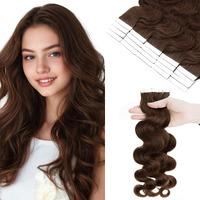 Segohair Wavy Tape In Hair Extensions Real Human Hair With Double-Sided Adhesive Professional Hair Extensions For Women 20Pcs Body Wave 18 Inches Medium Brown