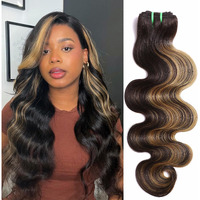Hermous 13A Double Drawn Fb/27 Human Hair Bundles Body Wave Blonde Highlight Color, Honey Blonde With Black Single Bundle Human Hair 100% Unprocessed Hair Colored Single Bundle Wavy Sew In 16 Inch
