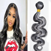 Heiowuio P4/Grey Body Wave Hair Bundles Brazilian Remy Extensions Ombre Tow Tone Weaves Real Unprocessed Virgin Hair Brown And Grey 28 Inch