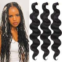 Unionbeauty Body Wave Braiding Hair 18 Inch 3 Pack Pre-Feathered Braiding Hair Black Boho Box Braids For Goddess Box Braids Hair Deep Wave Crochet Hair Synthetic Hair Extension Crochet Braids (1B#)