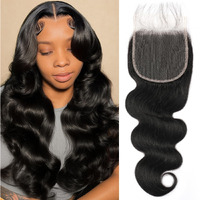 5X5 Hd Lace Closure Human Hair Transparent Closure Body Wave 12A Virgin Remy Human Hair 14 Inch Ultra-Thin Frontal Hd Lace Pre Plucked With Baby-Hair Small Single Knots Natural Black