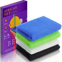 Spiralscgv Exfoliating Washcloth 4-Pieces - Extra Exfoliating African Net Sponge For Body & Face, Dual-Sided Scrubber, Quick-Dry & Long-Lasting(Blue Black White Green)