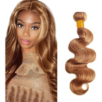 Color #30 Bundles Honey Blonde Body Wave Bundles Human Hair P27/30 Bundles 14 Inch Unprocessed 8A Brazilian Virgin Hair Bundle 2 Tone Honey Blonde Mixed With Light Brown Bundle