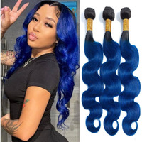 1B/Blue Human Hair Bundles Ombre Body Wave Bundles 8 10 12 Inch Double Weft Brazilian Virgin 1B/Blue Body Wave Hair Extensions For Women