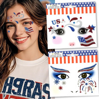 4Th Of July Face Temporary Tattoos, 2 Packs Patriotic Jewels Stick On Face Glitter Usa Flag Firework Eye Gems Face Sticker For Women, Body Eyes Face Tattoos For Independence Day Party Festival Supply