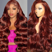 Dewyigs 26 Inch Reddish Brown Lace Front Wigs Human Hair 13X4 Hd Transparent Body Wave Lace Front Wigs Human Hair Pre Plucked Auburn Glueless Colored Frontal Wigs Human Hair
