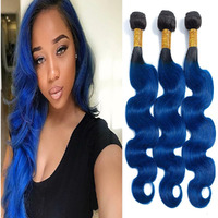 Blue Human Hair Bundles Ombre Body Wave Bundles 8 10 12 Inch Brazilian Virgin Remy Hair Extensions Double Weft 1B/Blue Body Wave Human Hair Extensions