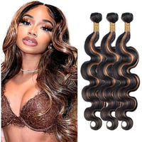 Niciitysi Highlight P1B30 Body Wave Human Hair Bundles 16 18 20 Inch Double Weft Brazilian Hair Extensions Ombre Two Tone Black Mixed With Honey Brown Bundles For Women