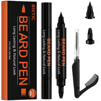 3-Pack Beard Pen Filler For Men, Waterproof & Sweat Proof Long-Lasting Beard Pen Kit With 2 Fillers & 1 Double-Headed Brush - Effectively Enhances Facial Hair (Black)