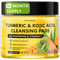 Turmeric Kojic Acid Cleansing Pads - Exfoliating Turmeric Pads For Face Dark Spots, Discoloration And Sensitive Skin Care - Natural Radiance Facial Wash