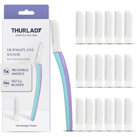 Thurlady Dermaplane Razor For Women Face, Reusable Handle With 19 Microblades, Face Razors For Women, Dermaplaning Tool, Eyebrow Razor, Peach Fuzz Remover, For Facial Hair Removal (Wisteria)