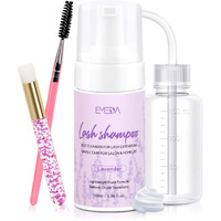 Emeda Lash Shampoo Kit - 3.38 Fl.Oz / 100Ml Gentle Foam Lash Cleanser, Oil-Free Cleaning For Wash Extension/Natural Eyelash Bath With Rinse Bottle Brush (Lavender)