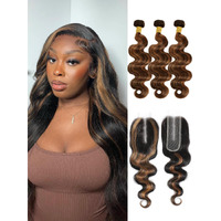 Anmetan 12A Brown Highlight Bundles With 2X6 Closure Human Hair Body Wave 18 20 22+18 In, #F1B/30 Balayage Honey Blonde Colored Ombre 3 Bundles With 2 By 6 Hd Lace Closure 100% Remy Hair Thick Sew In