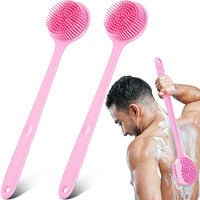 Sunnyray 2 Pack 15 Inch Soft Silicone Back Scrubber With Long Handle, Scrubber Anti Slip For Shower, Bath Body Brush, Improved Skin Health Can Produce Foam For Men And Women(Pink)