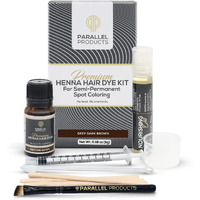Parallel Products Spot Color Henna Kit - Henna Hair Dye - 5 Grams - Tint For Professional Spot Coloring - With Nourishing Oil, Mixing Dish And Application Brush - Root Touch Up (Deep Dark Brown)