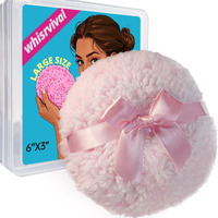 Whisrvival 6"" Large Powder Puff For Body Powder, Soft Body Dusting Powder Puff With Container, Washable, Quick Even Application, Pink