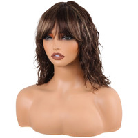 Manemajesty Body Wave Wigs With Bangs Human Hair Wig For Women Ombre None Lace Wear And Go Glueless Wig Highlight Balayage Machine Made Brazilian Human Hair Wigs(12 Inch,Fs4/27)