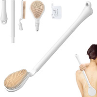 Geenoa Back Scrubber For Shower, 19 Detachable Long Handle Shower Body Scrubber For Wet Or Dry Brush, Adjustable 2-In-1 Back & Body Brush With Medium Soft Bristles For Deep Cleaning(White)