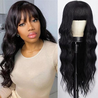 Body Wave Wigs With Bangs Human Hair For Black Women 20Inch None Lace Front Wigs 150% Density Brazilian Virgin Hair Glueless Human Hair With Bangs Natural Color Body With Bangs