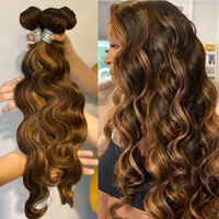 Alher True 4/27 Body Wave Honey Blonde Highlight Ombre Colored 3 Human Hair Bundles 18 20 22 Inch 12A 100% Brazilian Virgin Remy Human Hair Soft Thick Wavy Sew In Weave Highlight Piano Color