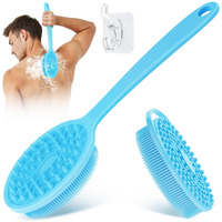Geenoa Silicone Back & Body Scrubber Set 2Pcs, 13.4'' Gentle Exfoliating Back Scrubber With Dual-Side Head And Non-Slip Handle, Hygienic Silicone Loofah With Soft Bristles And Massage Dots(Blue-2Pc)