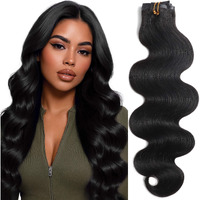 Anrosa 14 Inch Body Wave Clip In Extensions Real Human Hair Extensions Clip Ins Natural Black Pu Clip Human Hair Extensions For Black Women #1B 115G 8Pcs