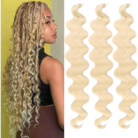 Unionbeauty Pre-Feathered Body Wave Braiding Hair 24Inch 3Packs Blonde Braiding Hair For Bohemian Box Braids Crochet Hair With Bouncy Synthetic Hair Extension French Curl Crochet Braid For Woman(613#)
