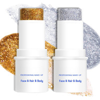 Lokfar Body & Face Glitter Makeup Stick, Multiuse Waterproof Glitter Gel For Face Body Hair Eye Lip, Holographic Sequins Paint Stick, Mermaid Accessories Makeup (Gold, Silver)